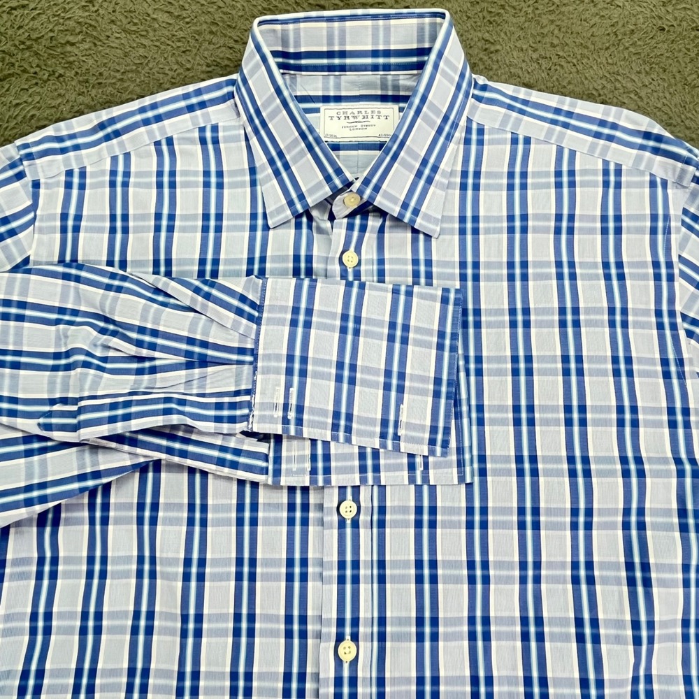 Charles Tyrwhitt Jermyn Street London Mens Blue Plaid Dress Shirt 17 35.5
